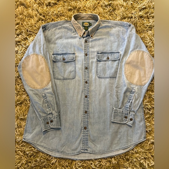 Cabela's Light Blue Denim Shirt with Beige Accents - Picture 1 of 8